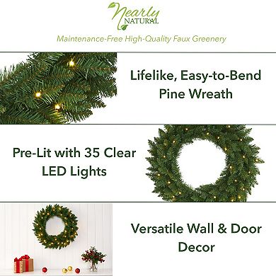 nearly natural Green Pine LED Artificial Christmas Wreath