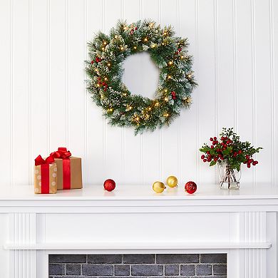 nearly natural Frosted Swiss Pine LED Artificial Wreath