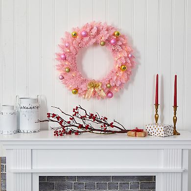nearly natural Pink LED Artificial Christmas Wreath