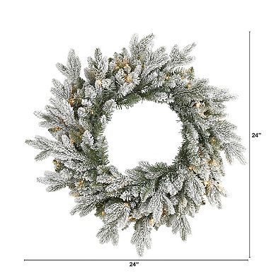 nearly natural LED Flocked Artificial Christmas Wreath