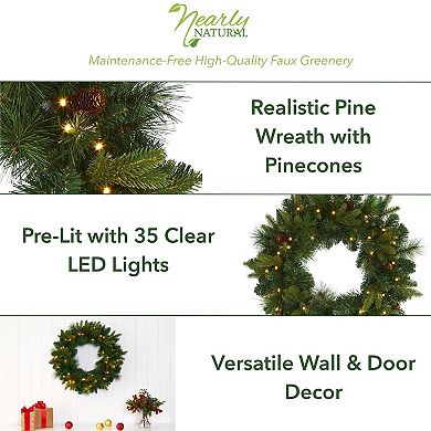 nearly natural Mixed Pine LED Artificial Christmas Wreath