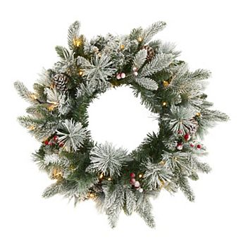 nearly natural Flocked Mixed Pine LED Artificial Christmas Wreath