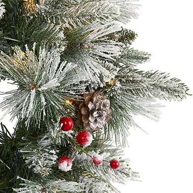 nearly natural Flocked Mixed Pine LED Artificial Christmas Wreath