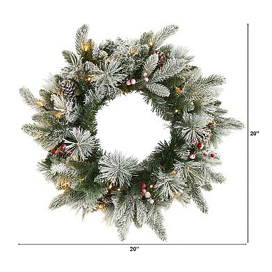 nearly natural Flocked Mixed Pine LED Artificial Christmas Wreath