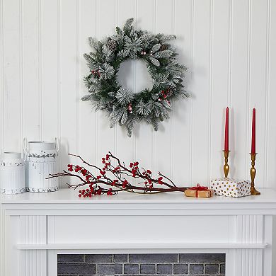 nearly natural Flocked Mixed Pine LED Artificial Christmas Wreath