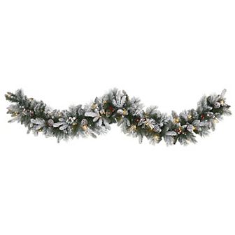 nearly natural 6-ft. Flocked Mixed Pine LED Artificial Christmas Garland