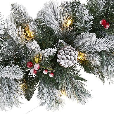 nearly natural 6-ft. Flocked Mixed Pine LED Artificial Christmas Garland