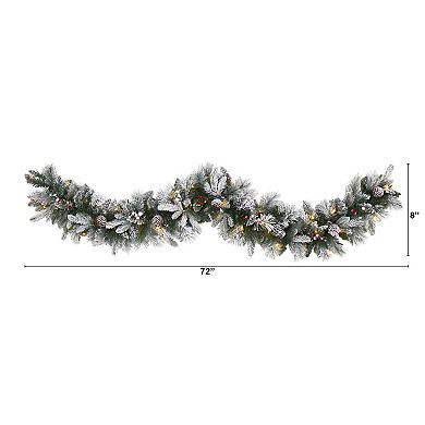 nearly natural 6-ft. Flocked Mixed Pine LED Artificial Christmas Garland