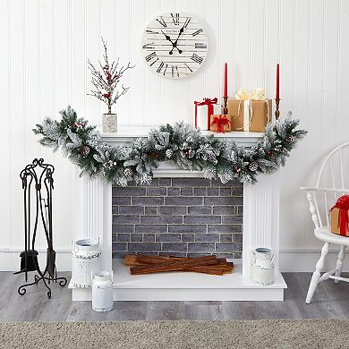 nearly natural 6-ft. Flocked Mixed Pine LED Artificial Christmas Garland