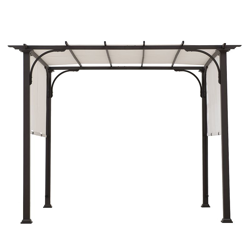 Locust 9.5 ft. x 9.5 ft. Black Steel Classic Pergola with Adjustable White Shade