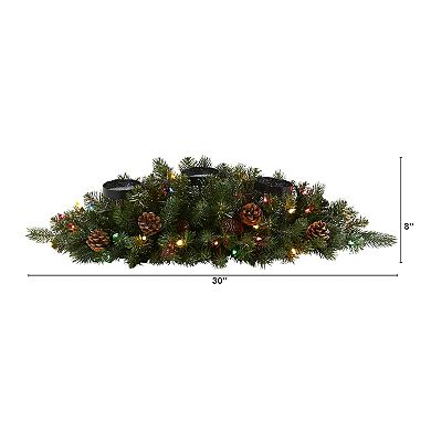 nearly natural Flocked Glitter Artificial Christmas Pre-Lit Triple Candelabrum Table Decor