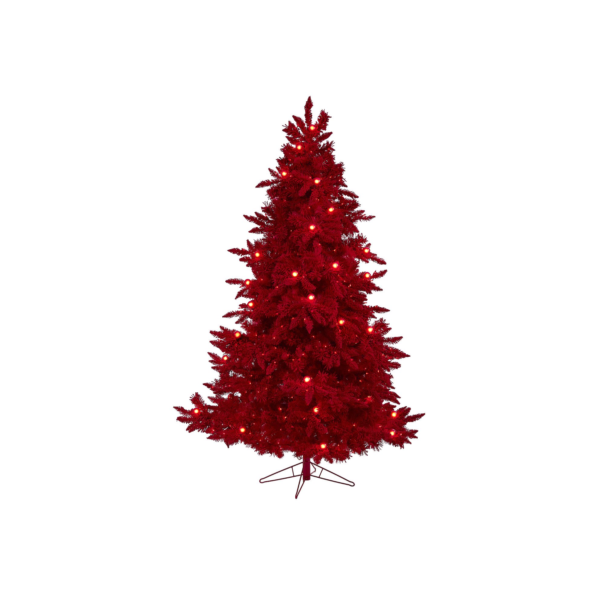 nearly natural 7-ft. Red Flocked Fraser Fir 500-Light Artificial Christmas 