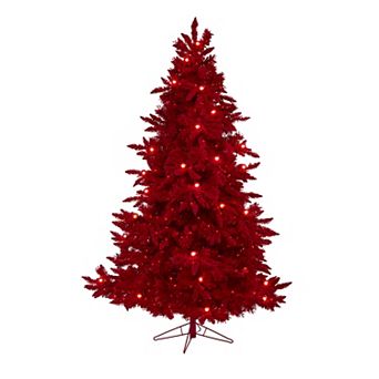 nearly natural 7-ft. Red Flocked Fraser Fir 500-Light Artificial Christmas Tree