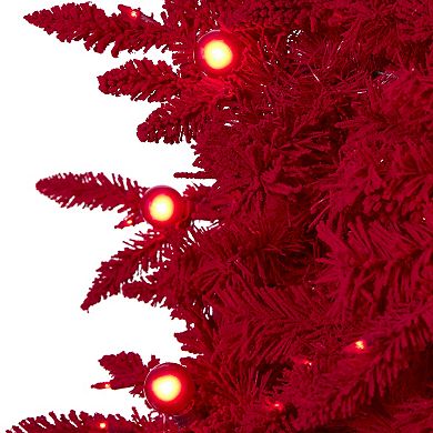 nearly natural 7-ft. Red Flocked Fraser Fir 500-Light Artificial Christmas Tree