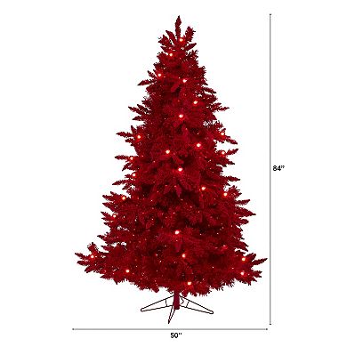 nearly natural 7-ft. Red Flocked Fraser Fir 500-Light Artificial Christmas Tree