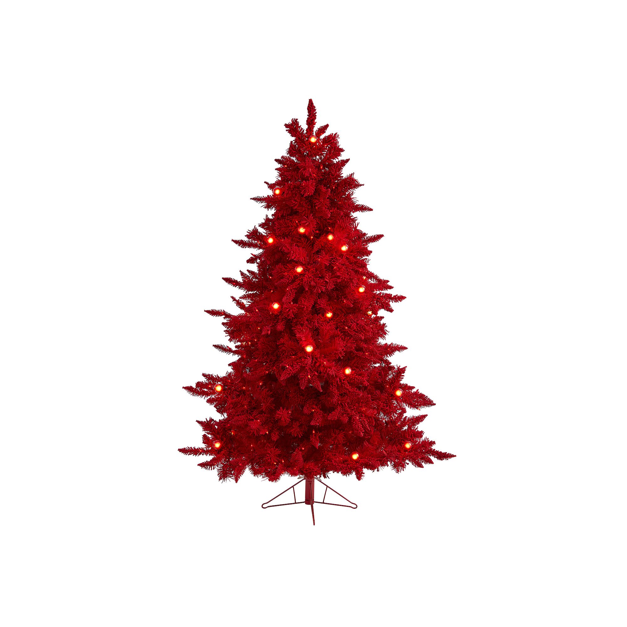 nearly natural 6-ft. Red Flocked Fraser Fir 350-Light Artificial Christmas 