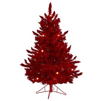 nearly natural 4-ft. Red Flocked Fraser Fir 100-Light Artificial Christmas Tree