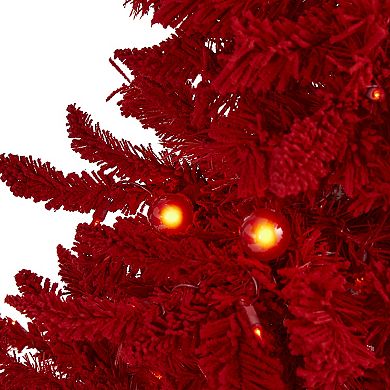 nearly natural 4-ft. Red Flocked Fraser Fir 100-Light Artificial Christmas Tree