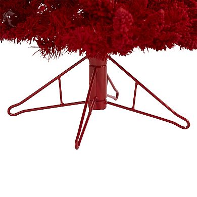 nearly natural 4-ft. Red Flocked Fraser Fir 100-Light Artificial Christmas Tree