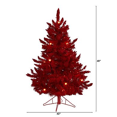 nearly natural 4-ft. Red Flocked Fraser Fir 100-Light Artificial Christmas Tree