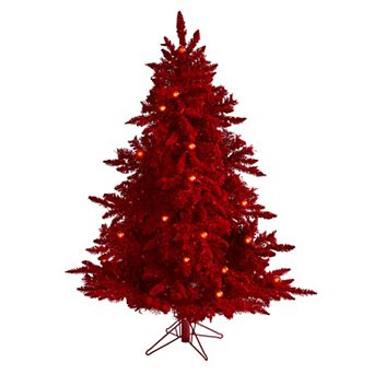 nearly natural 5-ft. Red Flocked Fraser Fir 250-Light Artificial Christmas Tree