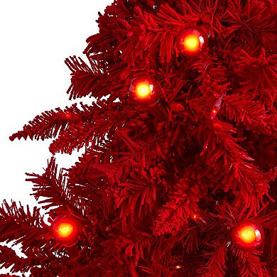nearly natural 5-ft. Red Flocked Fraser Fir 250-Light Artificial Christmas Tree