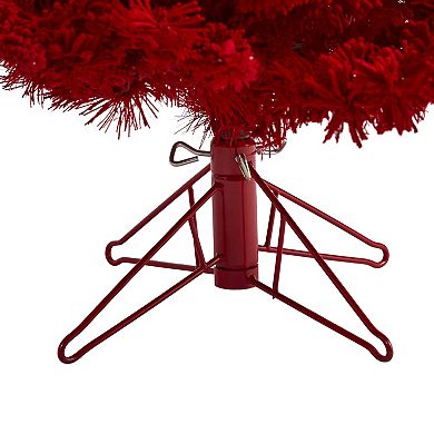 nearly natural 5-ft. Red Flocked Fraser Fir 250-Light Artificial Christmas Tree