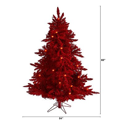 nearly natural 5-ft. Red Flocked Fraser Fir 250-Light Artificial Christmas Tree