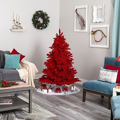 nearly natural 5-ft. Red Flocked Fraser Fir 250-Light Artificial Christmas Tree