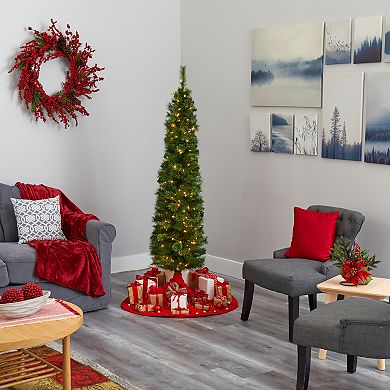 nearly natural 6-ft. Pencil 150-Light LED Artificial Christmas Tree