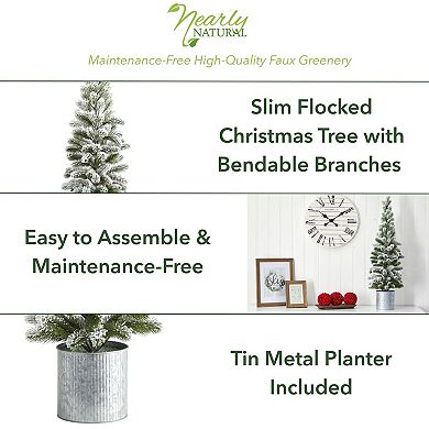 nearly natural 3-ft. Flocked Pine Artificial Christmas Tree