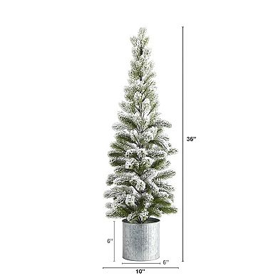 nearly natural 3-ft. Flocked Pine Artificial Christmas Tree