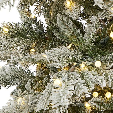 nearly natural 7.5-ft. Slim Flocked Nova Scotia Spruce 450-Light Artificial Christmas Tree