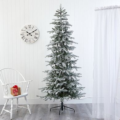 nearly natural 7.5-ft. Slim Flocked Nova Scotia Spruce 450-Light Artificial Christmas Tree