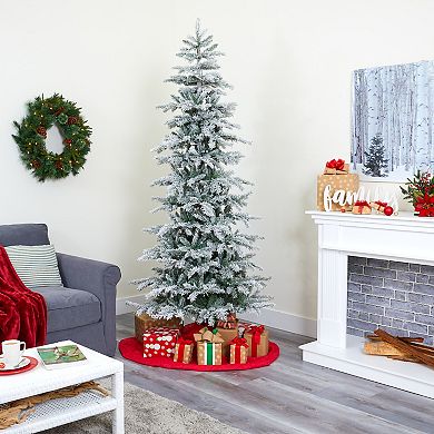 nearly natural 7.5-ft. Slim Flocked Nova Scotia Spruce 450-Light Artificial Christmas Tree