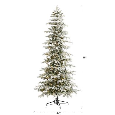 nearly natural 7.5-ft. Slim Flocked Nova Scotia Spruce 450-Light Artificial Christmas Tree