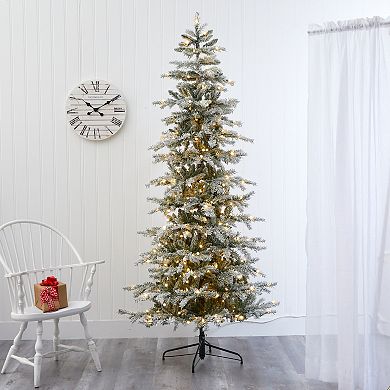 nearly natural 7.5-ft. Slim Flocked Nova Scotia Spruce 450-Light Artificial Christmas Tree