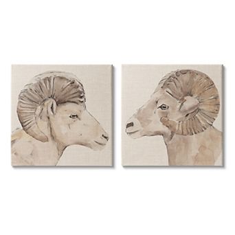 Stupell Home Decor Big Horn Ram Portrait Canvas Wall Art 2 pc Set