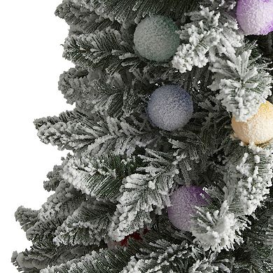 nearly natural 5-ft. Flocked British Columbia Mountain Fir 50-Light Artificial Christmas Tree