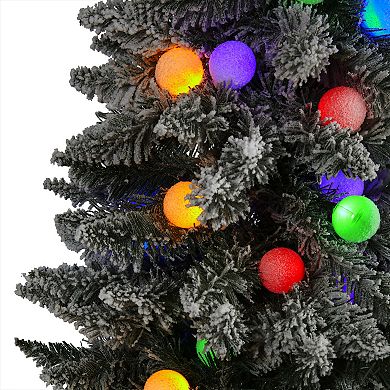 nearly natural 6.5-ft. Flocked British Columbia Mountain Fir 75-Light Artificial Christmas Tree