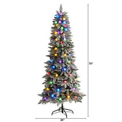 nearly natural 6.5-ft. Flocked British Columbia Mountain Fir 75-Light Artificial Christmas Tree