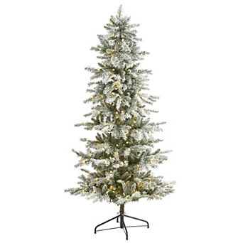 nearly natural 6.5-ft. Slim Flocked Nova Scotia Spruce 300-Light Artificial Christmas Tree