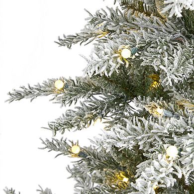 nearly natural 6.5-ft. Slim Flocked Nova Scotia Spruce 300-Light Artificial Christmas Tree