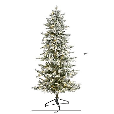 nearly natural 6.5-ft. Slim Flocked Nova Scotia Spruce 300-Light Artificial Christmas Tree