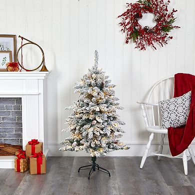 nearly natural 4-ft. Flocked Livingston Fir Pre-Lit Artificial Christmas Tree - Indoor