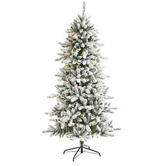 nearly natural 6.5-ft. Flocked Livingston Fir Pre-Lit Artificial Christmas Tree - Indoor