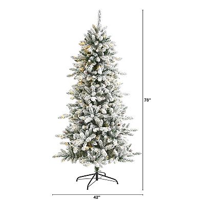 nearly natural 6.5-ft. Flocked Livingston Fir Pre-Lit Artificial Christmas Tree - Indoor