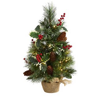 nearly natural 18 in Mixed Pine Pre-Lit Artificial Christmas Tree - Indoor
