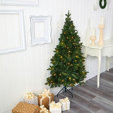 nearly natural 5-ft. Grand Teton Spruce Flat-Back Pre-Lit Artificial Christmas Tree - Indoor
