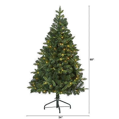 nearly natural 5-ft. Grand Teton Spruce Flat-Back Pre-Lit Artificial Christmas Tree - Indoor